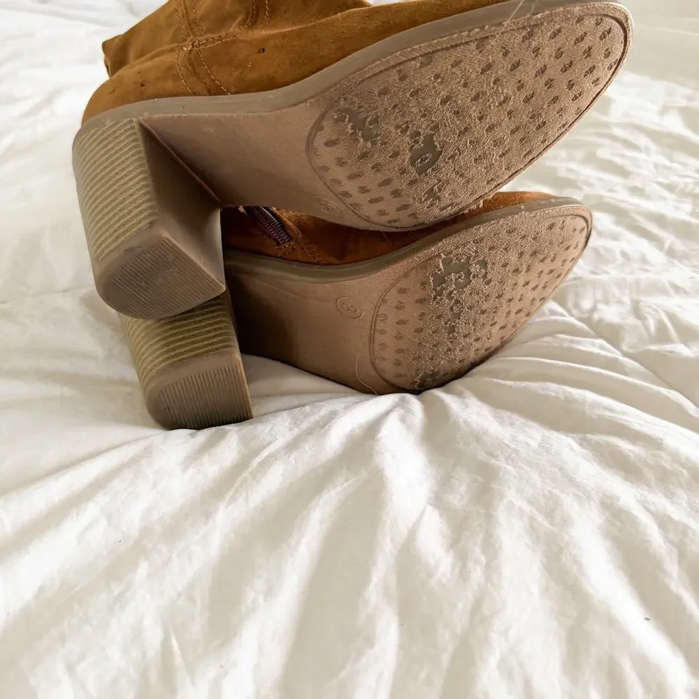 Universal Thread Brown Tan Over The Knee High Boots Block Heel Suede Womens 8